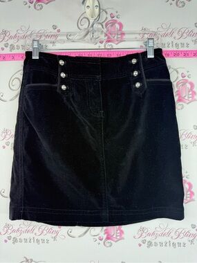 White House Black Market pencil Black Velvet Mini Skirt silver Accent Buttons